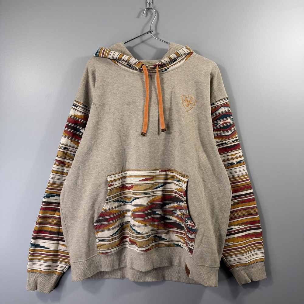 Ariat Chimayo Hoodie Mens XL Beige Fleece Pullover Sweatshirt Western Kangaroo